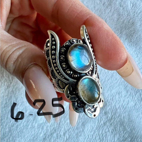 925 Flash Labradorite GODDESS ANGEL WING Ring 9 or 11 - Picture 10 of 13